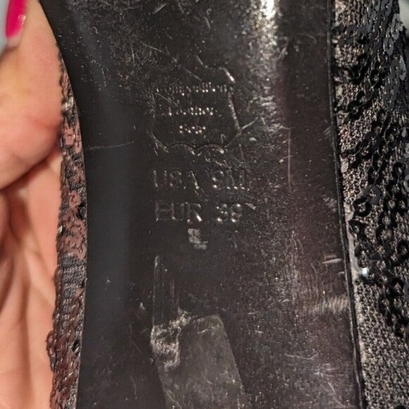 Adrianna Papell 9M Black Sequin Embellished Peep Toe Heels - Picture 5 of 6